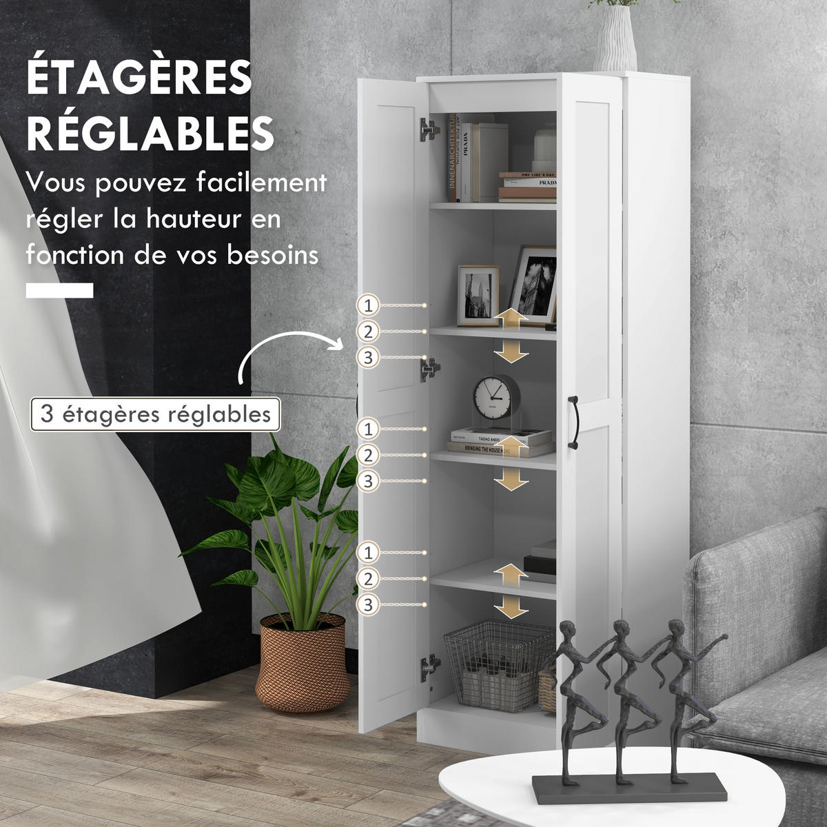 HIGHBOARD DE-11074 2 Türen & 5 Böden (3 verstellbar) Weiß - Weiß, Holzwerkstoff (36.5/175/60cm) - ComfortXL