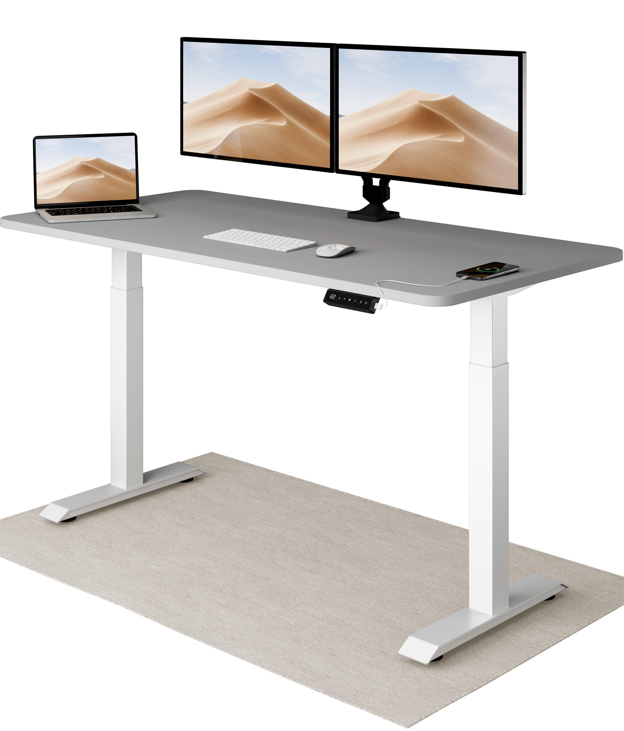 SCHREIBTISCH Elektrisch Höhenverstellbarer HomeOne 160x80cm Weiß/Grau mit Memory-Funktion, Anti-Kollisions Technologie - Weiß/Grau, Holzwerkstoff (80/160/72cm) - Desktronic