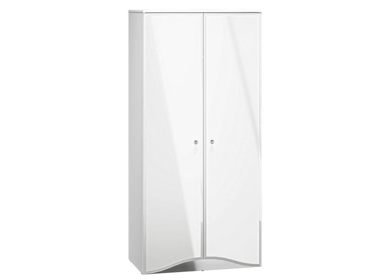 KLEIDERSCHRANK Glamour weiß / weiß hochglanz 90 / 51 / 190cm - Weiß Hochglanz/Weiß, Glas/Holz (90/190/51cm) - Feldmann-Wohnen