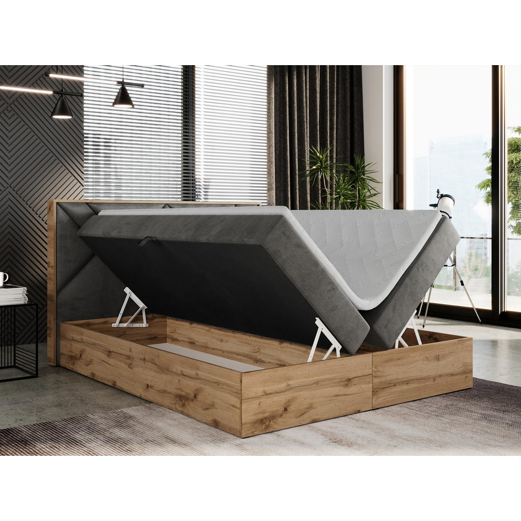 Thumbnail - MKS Boxbett, Dunkelgrau, Textil, 2-Sitzer, H3, 7-Zonen, Rechteckig, 200x200 cm, Schlafzimmer, Betten, Boxspringbetten