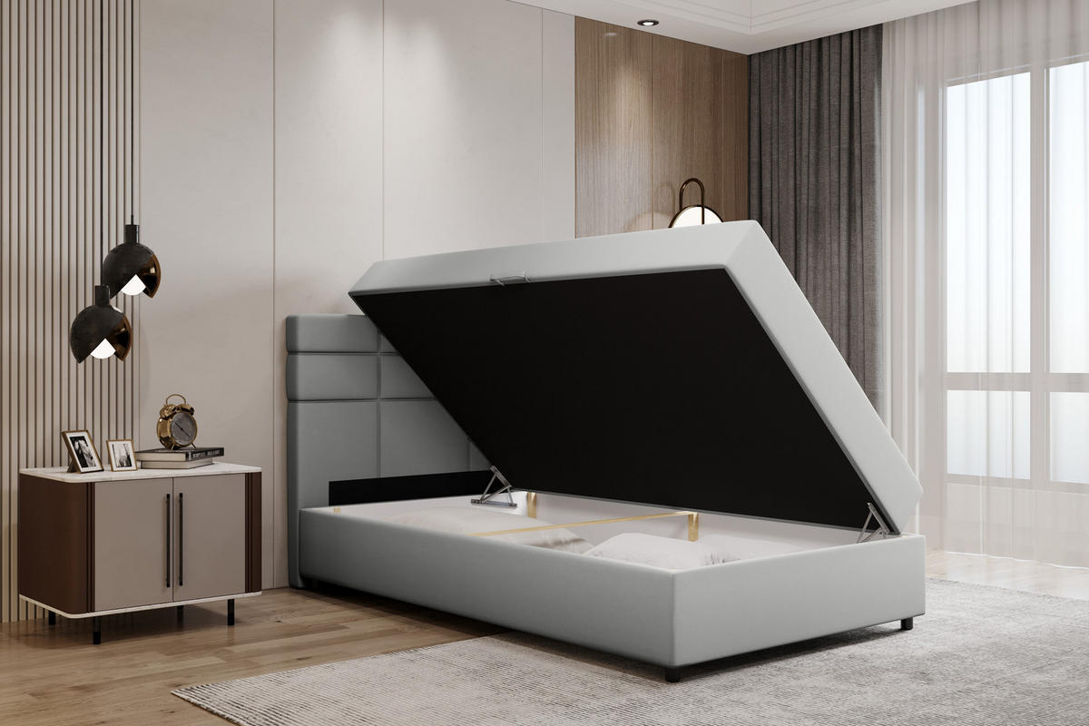 BOXBETT Reve 120 x 200 cm mit Bettkasten und Lattenrost ohne matratze - hellgrau - Hellgrau, Holz (120/200cm) - Panda Möbel