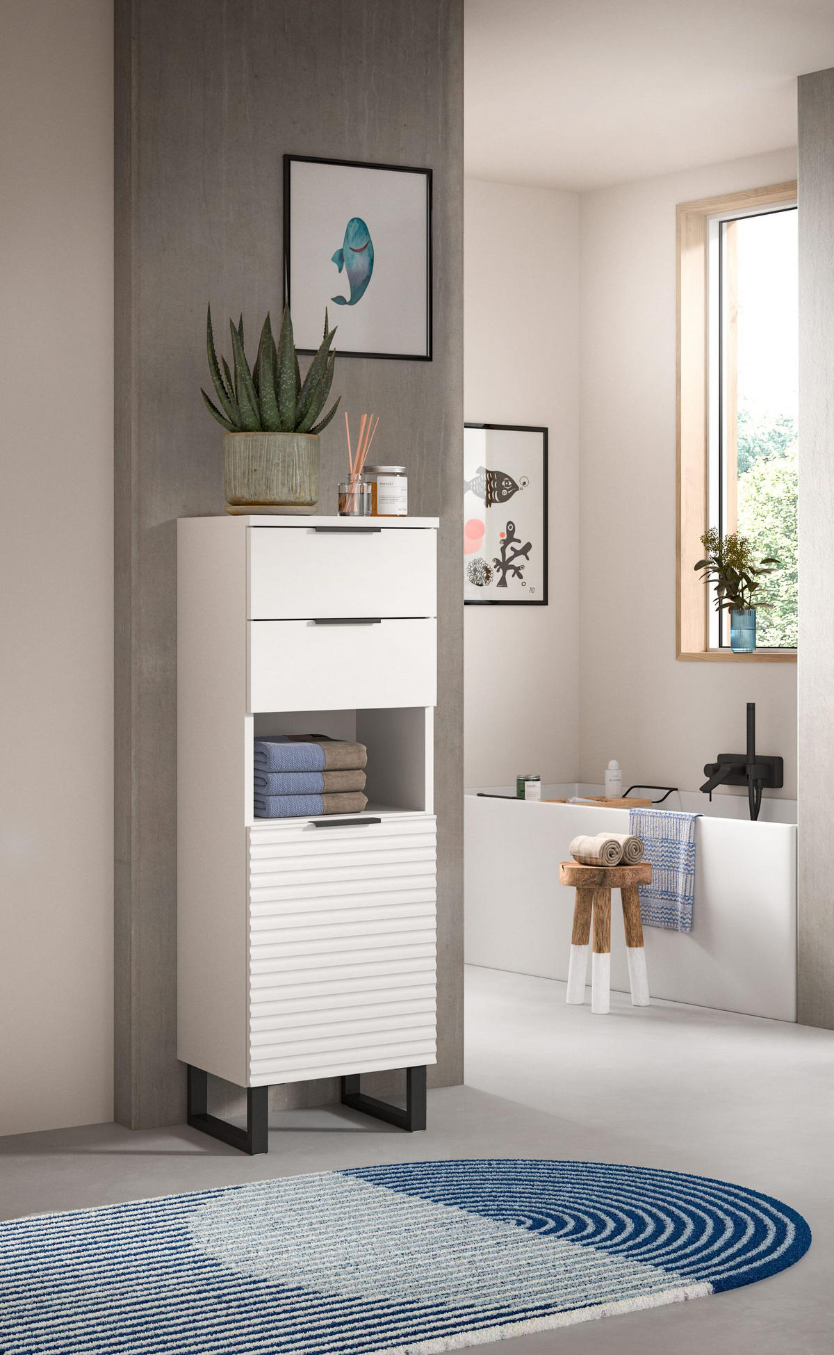 STANDSCHRANK RIFF (B/H/T: ca. 35/110/34 cm) in Weiß/weiß - Weiß, Holzwerkstoff (35/110/34cm)