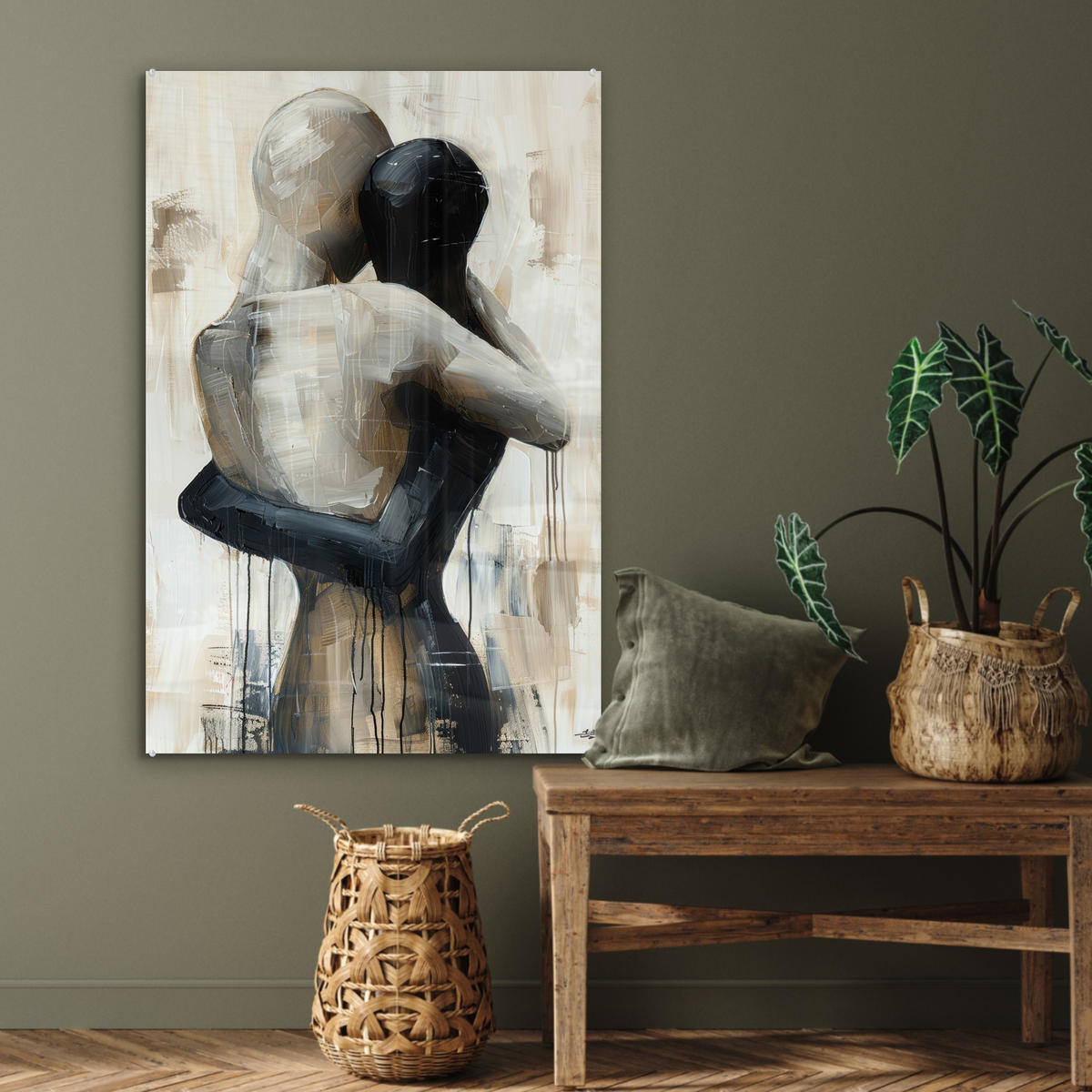 ACRYLGLASBILD Abstrakt - Liebe - Schwarz und weiß - Modern 60x90 cm - Schwarz, Glas (60/90cm) - MuchoWow