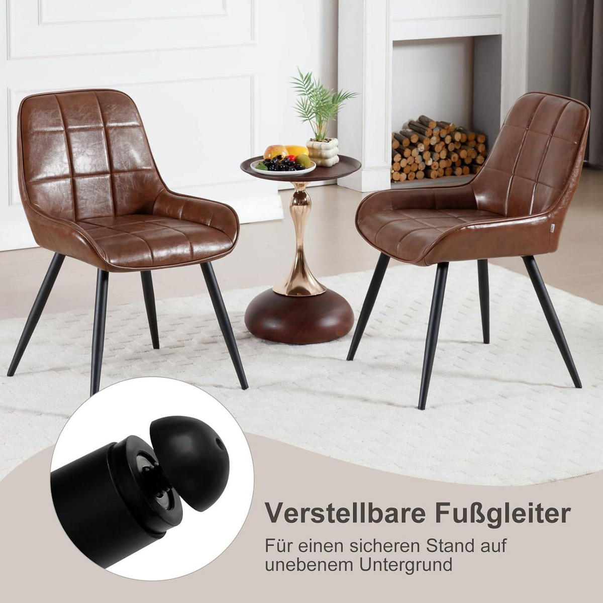 ESSZIMMERSTUHL 4er-Set, Polsterstuhl, Kunstleder, Braun - Schwarz/Braun, Textil/Metall (52.5/81.5/62cm) - Woltu