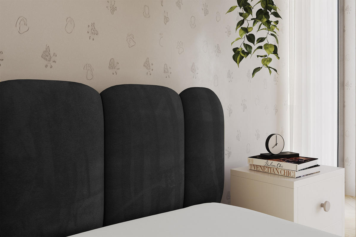 EINZELLBETT Jugendbett mit Bettkasten und Matratze H3/H4, Links - AVRY 80x200 Schwarz - Schwarz, Holzwerkstoff/Textil (80/200cm) - ALTDECOR