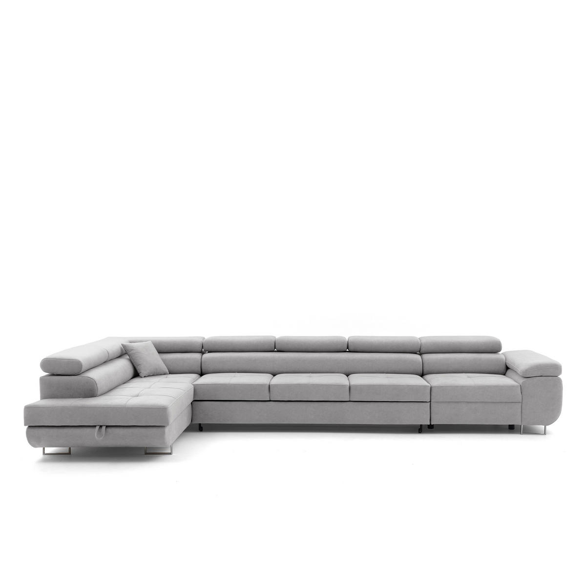 ECKSOFA WILD XXL Links mit Schlaffunktion 125x240 Velours Hellgrau - Silberfarben/Hellgrau, Holz/Textil (400/200cm) - Muffo