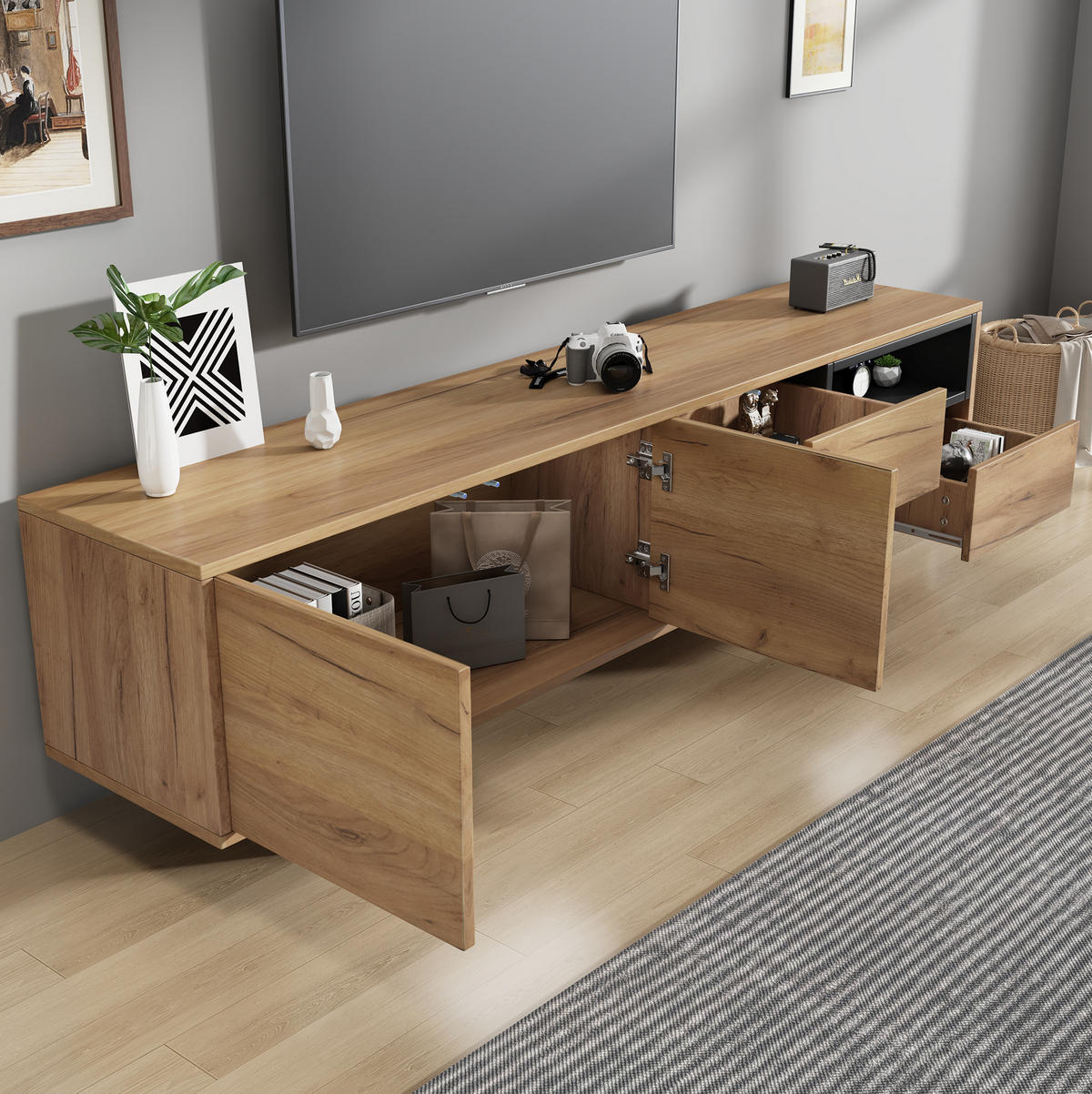 TV-ELEMENT mit 2 Türen und Schubladen 173 x 38 x 48 cm Holzoptik - Braun, Holzwerkstoff (38/48/173cm) - Beauniv