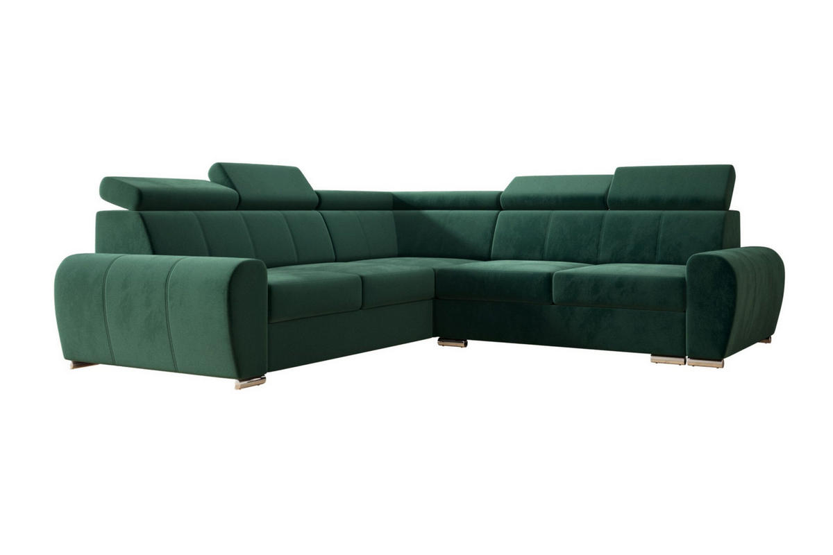 ECKSOFA APOLLO,mit Schlaffunktion und Bettkasten, Farbe: Grün, Velourstoff, Ottomane Links - Grün, Textil (255/255cm) - O-Sofa