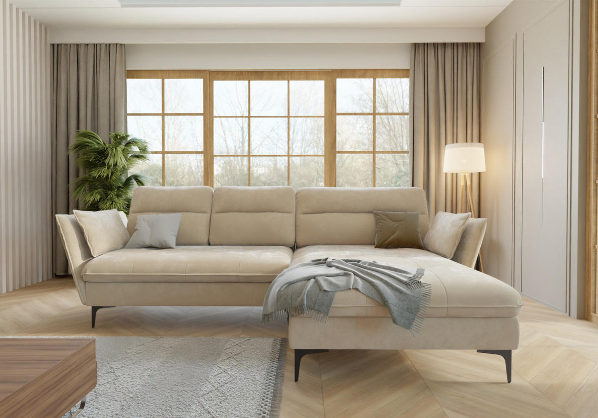 ECKSOFA Mira Beige Samt-Stoff - Beige/Schwarz, Textil/Metall (260/168cm) - S-Style Möbel