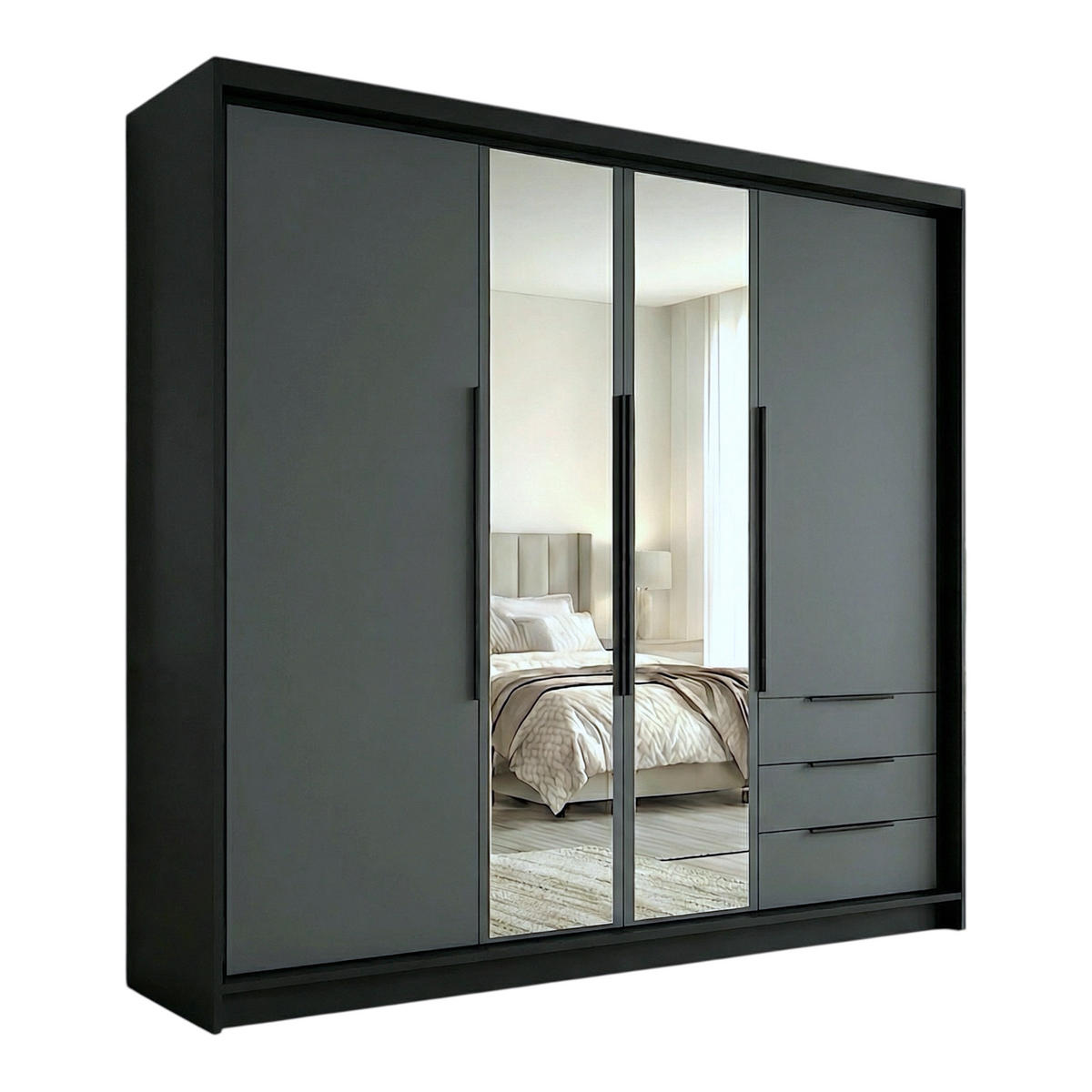 DREHTÜRENSCHRANK VIVO 200 cm Farbe: Schwarz | Graphit | Graphit - Schwarz/Graphitfarben, Holzwerkstoff/Metall (200/215/59.5cm) - A&J MöbelLand