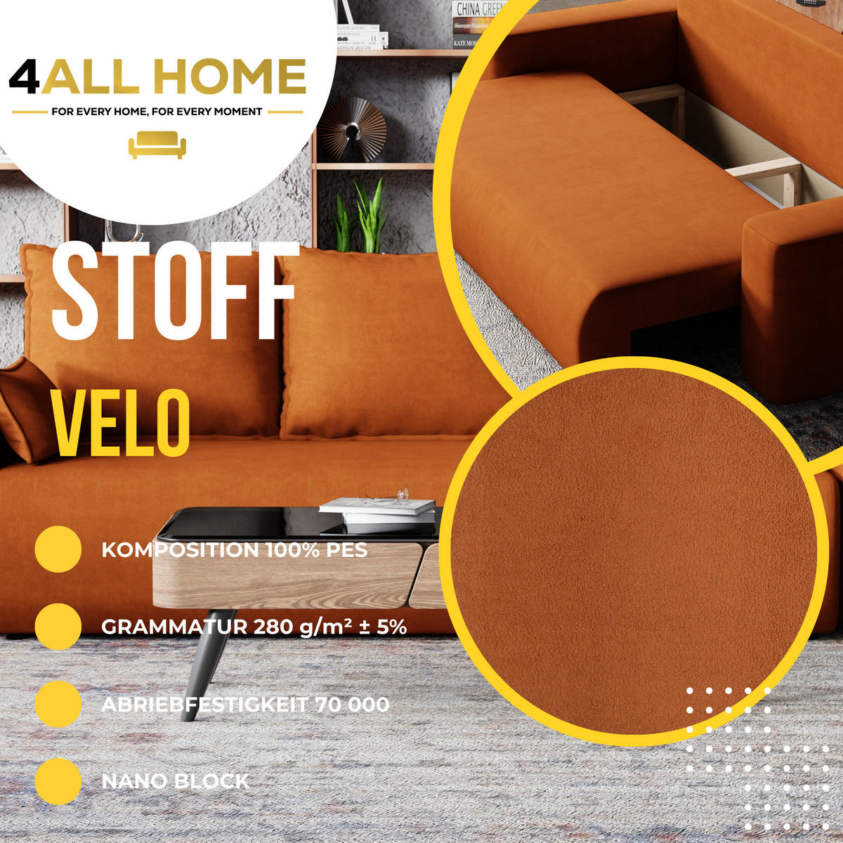 SOFA Bubi mit Bettkasten und Schlaffunktion, Velourstoff - Rostfarben, Holzwerkstoff (242/85/95cm)