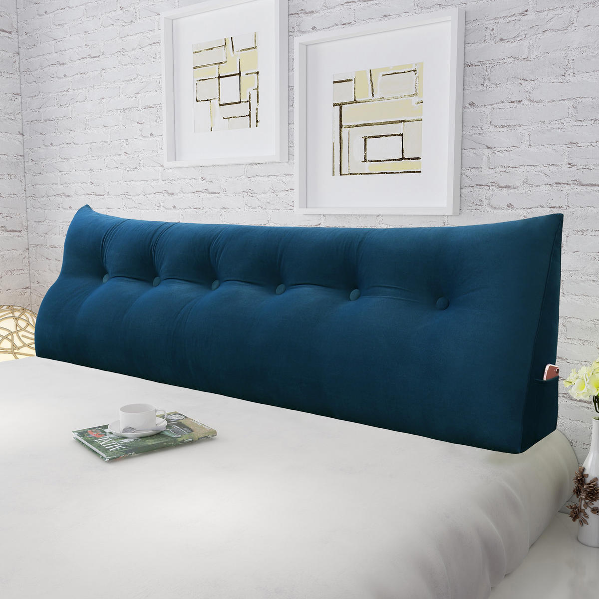 RÜCKENKISSEN für Bett Samt Blau 180 cm - Blau, Textil (50/180cm) - Vercart