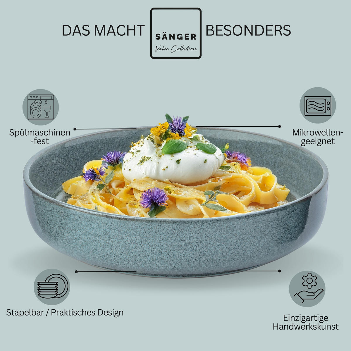 PASTASCHALEN KAIRO OCEAN - 6 teilig aus Steingut - Blau, Stein (20.5cm) - Sänger