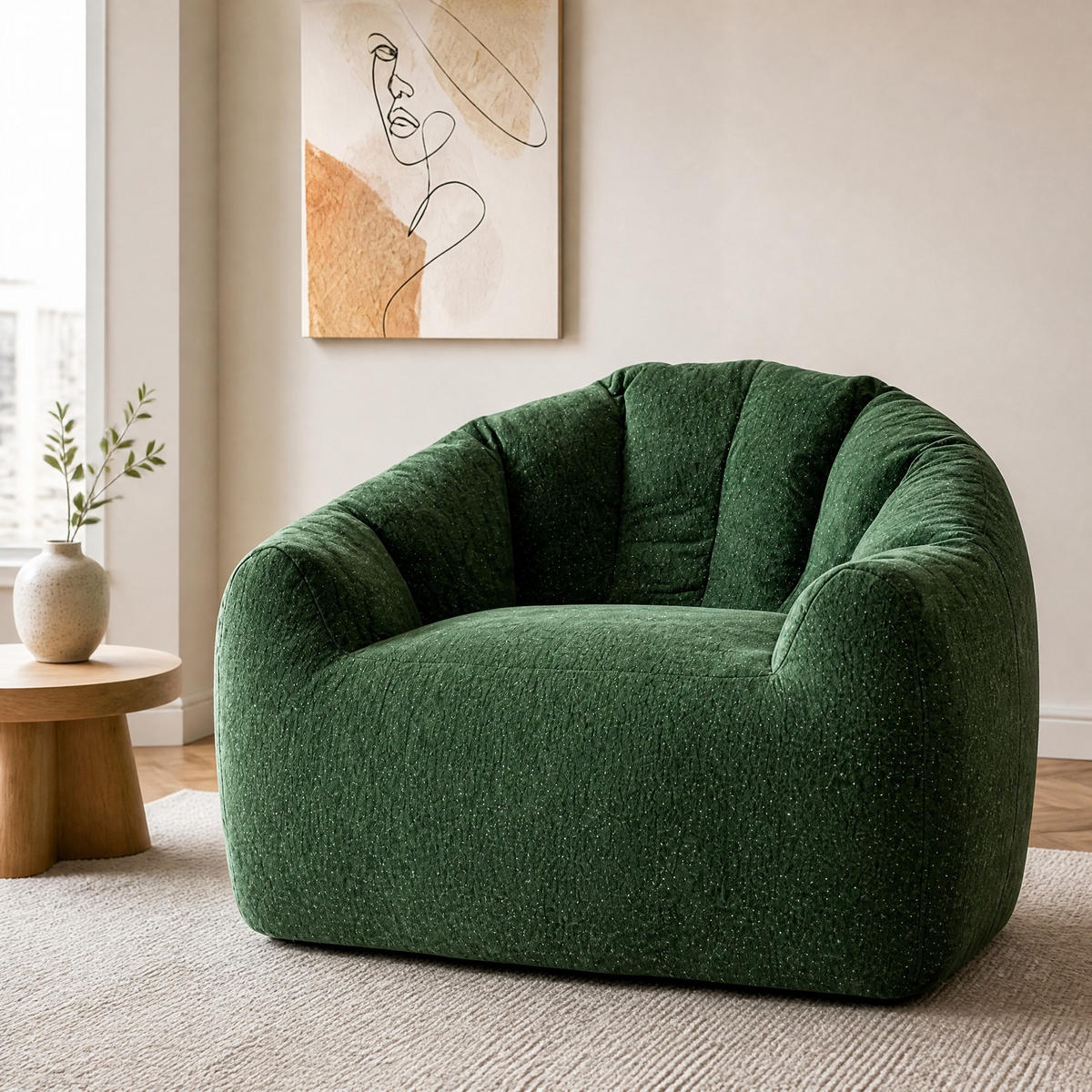 SITZSACK Rundform Grün Flannelette - Grün, Kunststoff (99/64.7/86.3cm) - Beauniv