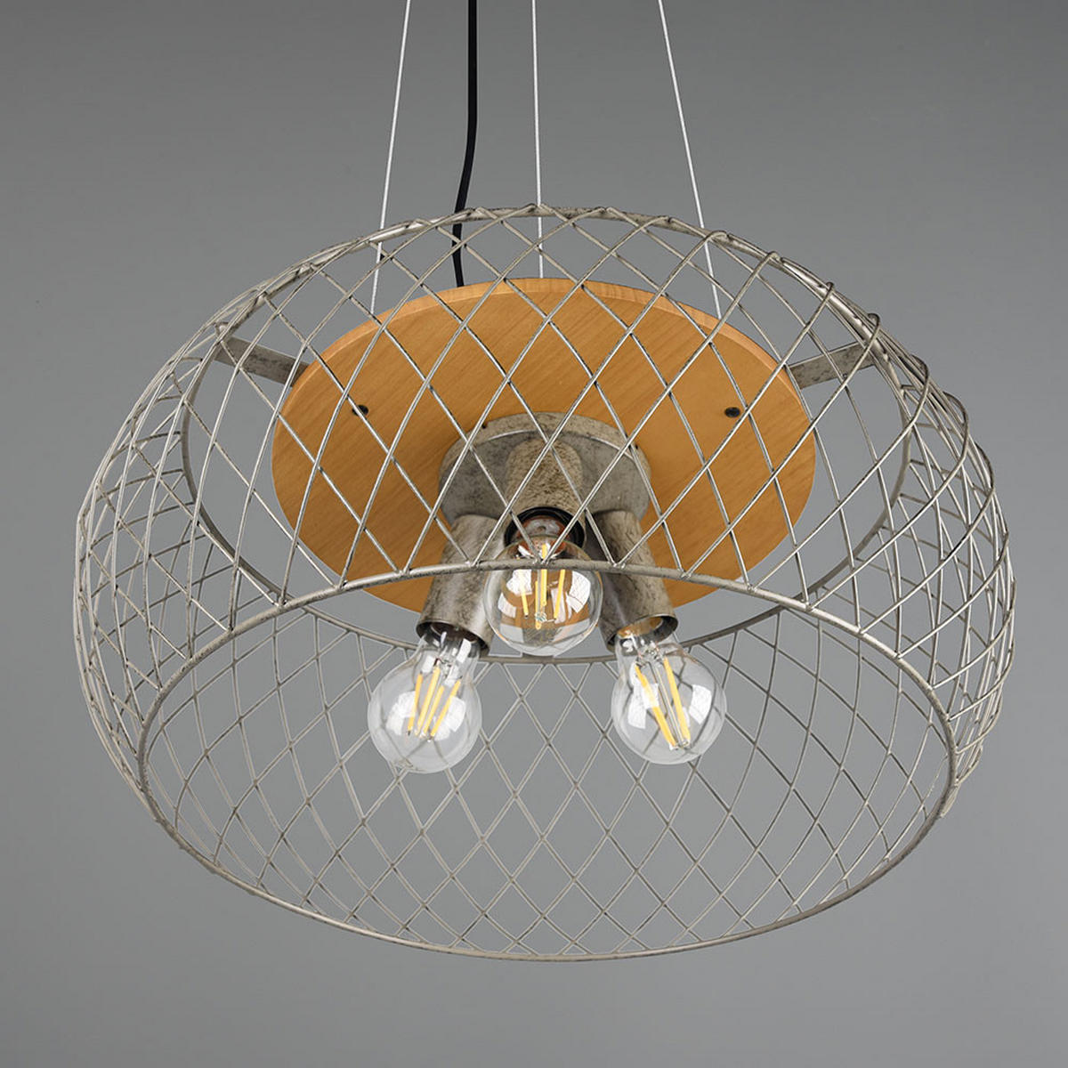 PENDELLEUCHTE Metall Silber rund Drahtgeflecht - Silberfarben, Holz (50/50/150cm)