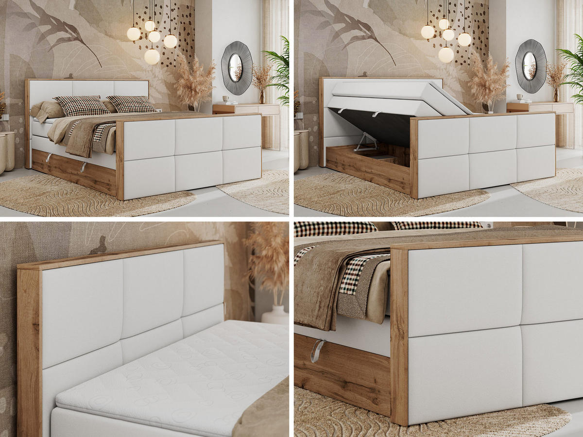 BOXSPRINGBETT ALBERO 2 KING DUO 140/200 Weiß Kunstleder - H3 - Weiß, Holz/Textil (140/200cm) - MKS