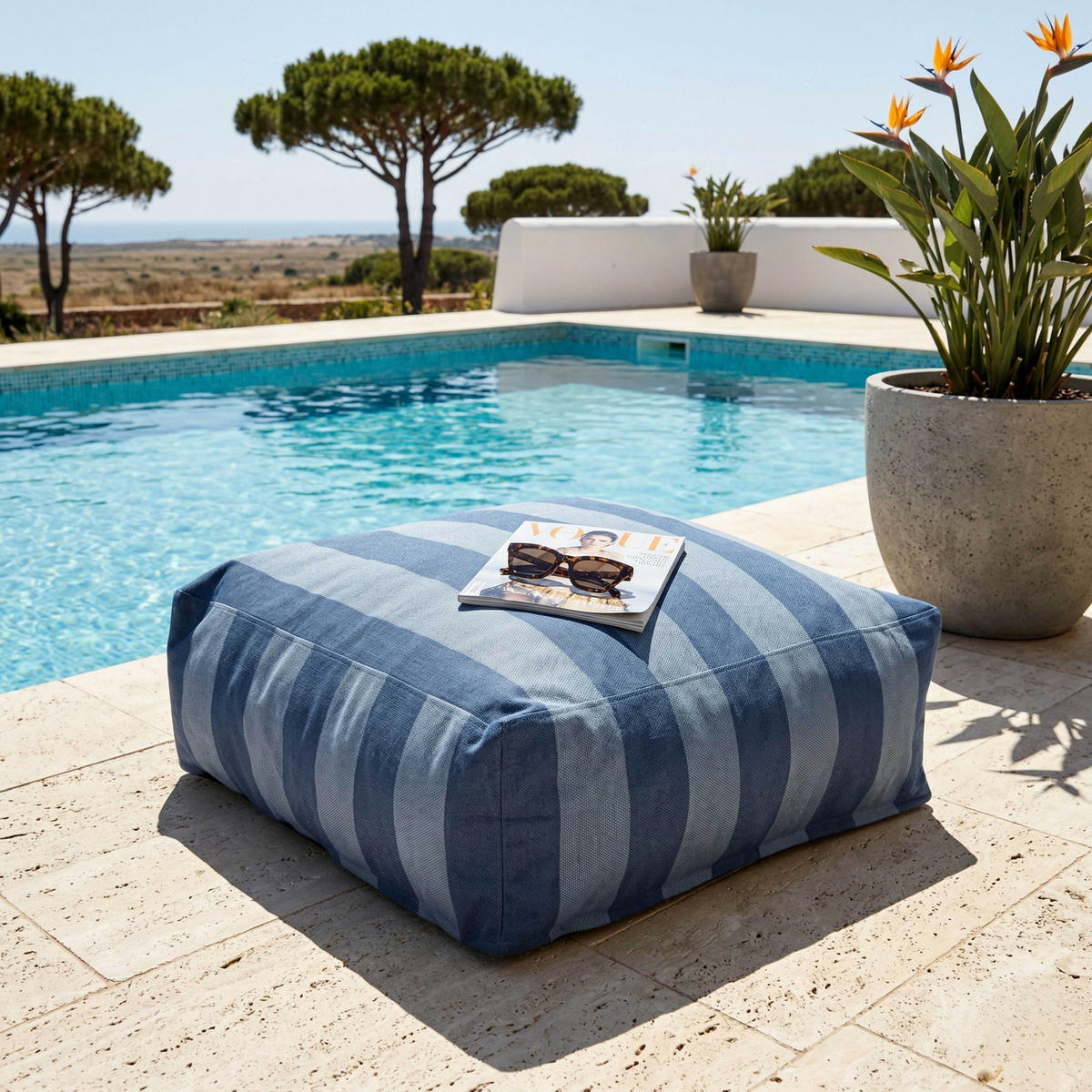 OUTDOOR-SITZSACK, Pazifikblau - Blau, Textil - Oviala