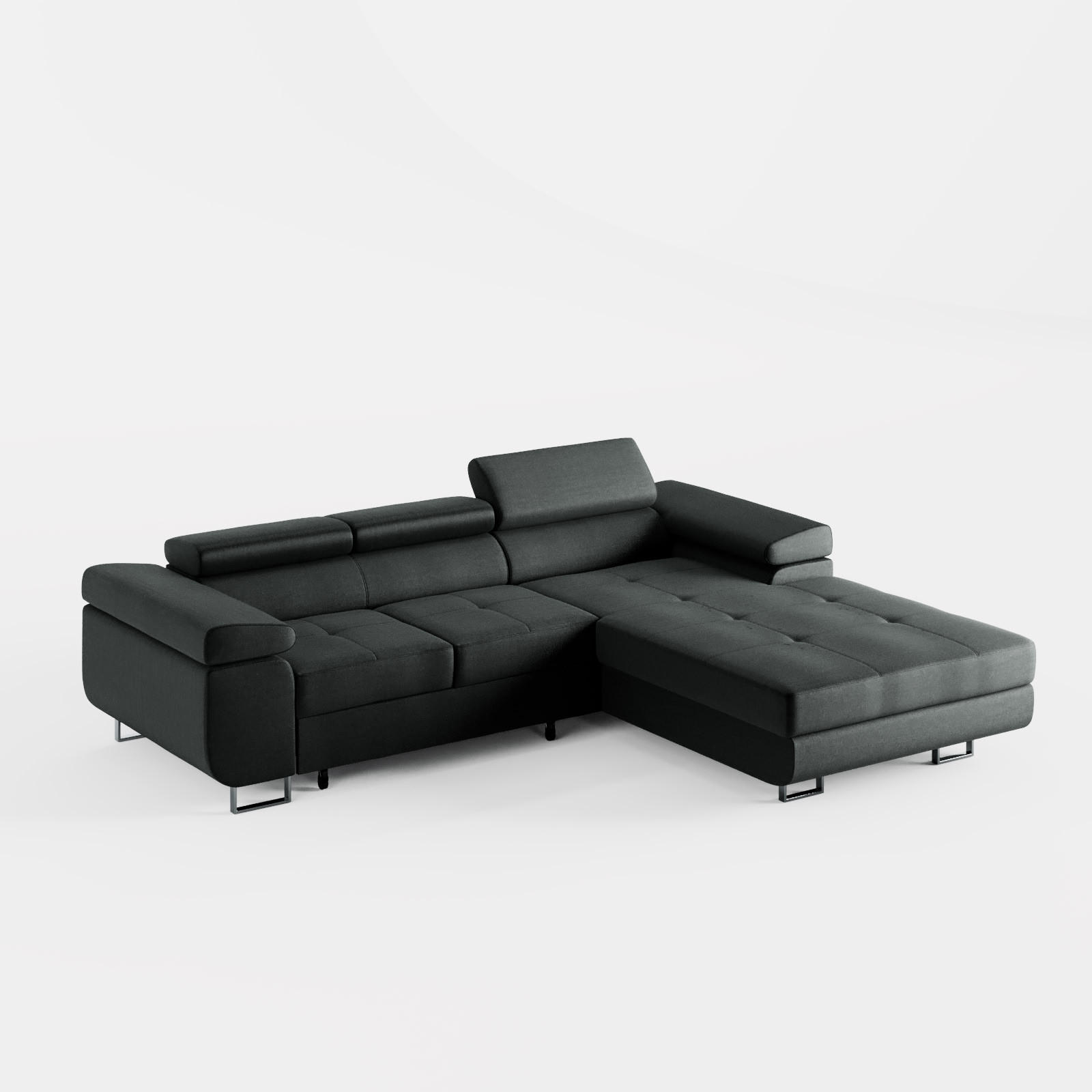 ECKSOFA VEMO CORE Rechts Schwarz Velours-Stoff mit Schlaffunktion und Bettkasten - Schwarz, Holz/Metall (280/205cm) - Barchello