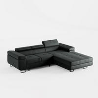 ECKSOFA VEMO CORE Rechts Schwarz Velours-Stoff mit Schlaffunktion und Bettkasten - Schwarz, Holz/Metall (280/205cm) - Barchello