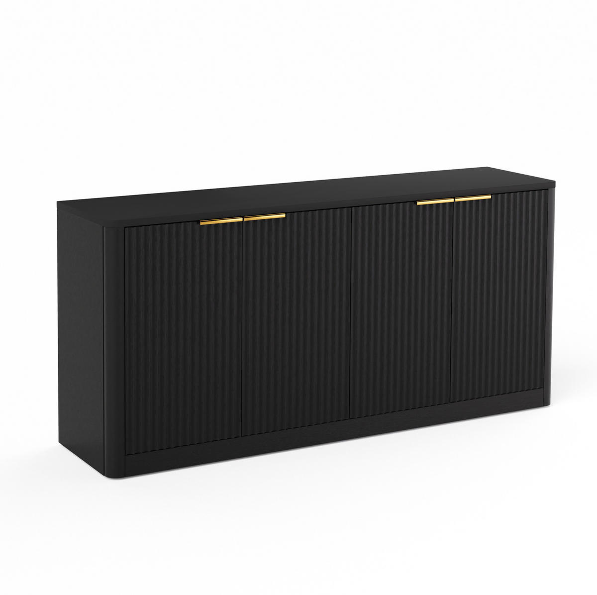 SIDEBOARD 150/40/70,5 cm in Schwarz mit 4 Türen und Wellenfront - Schwarz, Holzwerkstoff (150/70.5/40cm) - Flora Grace
