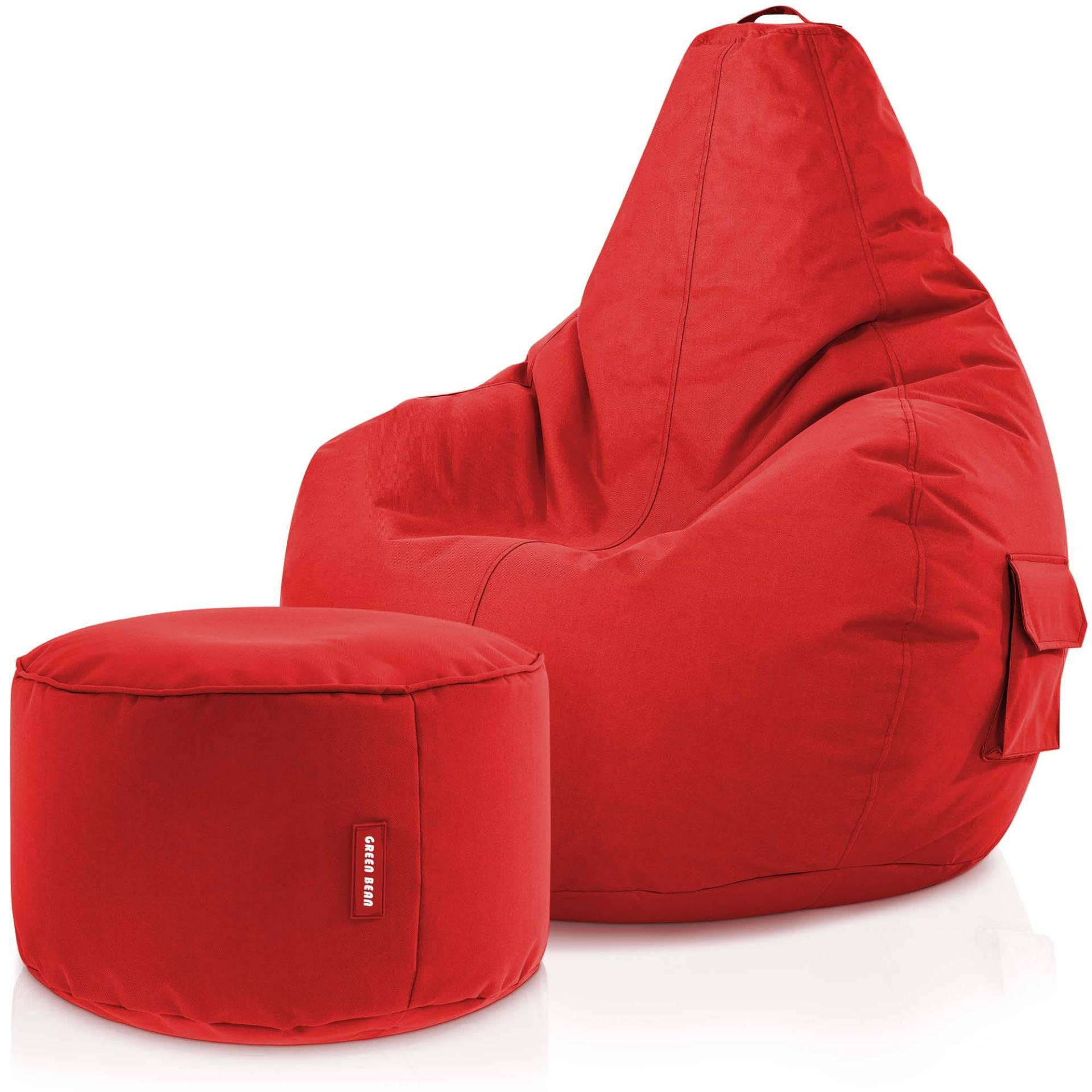 SITZSACK + Hocker "Cozy+Stay" 2er Set - Rot, Textil (70/90/80cm) - Green Bean