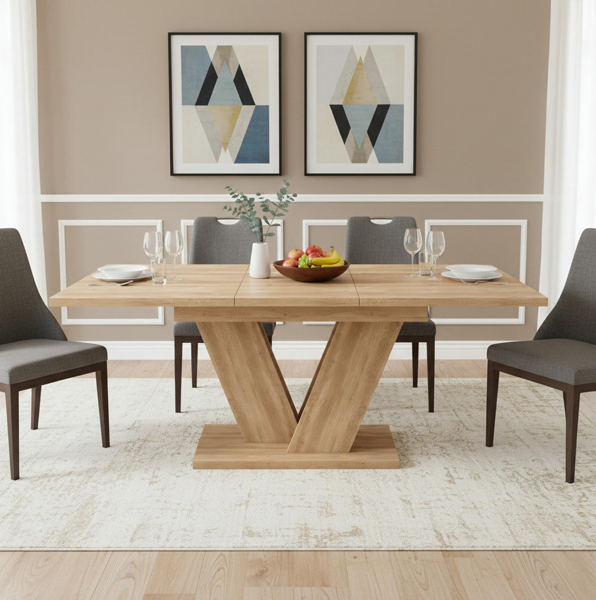 JÍDELNÍ stůl 140/180/80 cm dubový z MDF rozkládací s V-nohami - barva dubu, kompozitní dřevo (180/80/75.5cm) - OKWISH