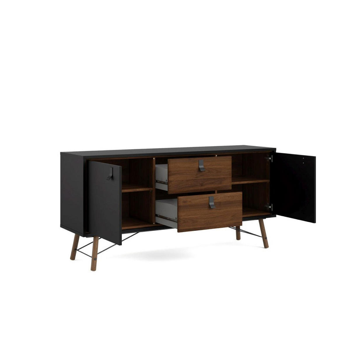 SIDEBOARD mattschwarz, wallnuss Dekor - Schwarz, Holzwerkstoff (150/72/40cm) - ebuy24