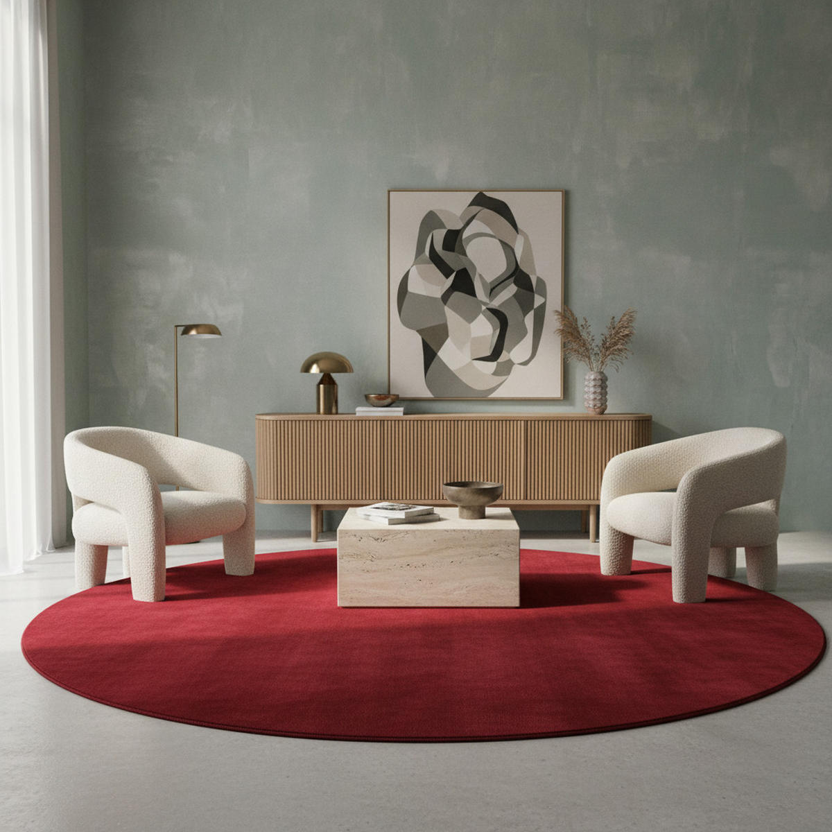 TEPPICH Kurzflor Uni-Farbe Microfaser Antirutsch Wohnzimmer waschbar Rot Rund 120x120 - Rot, Textil (120/120cm) - KADIMA DESIGN