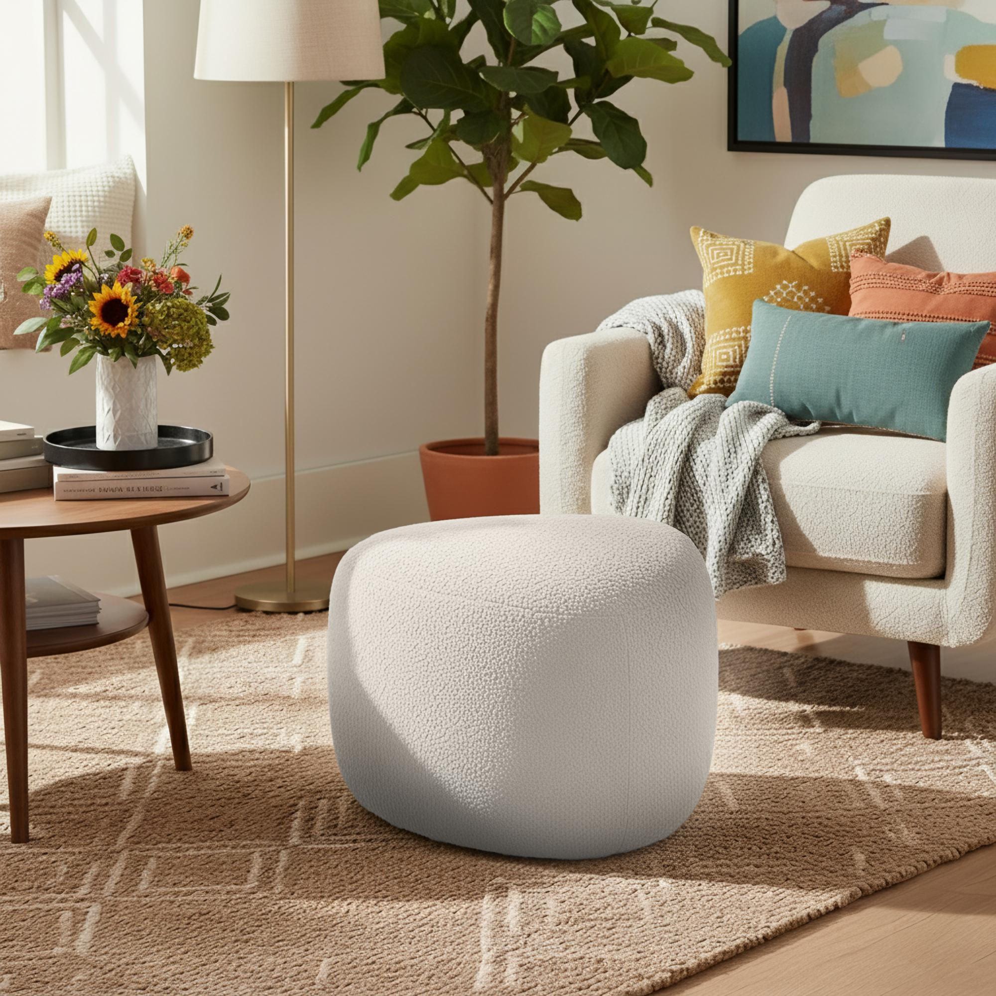 HOCKER oval 52/48/32 cm Stoff Creme - Creme, Holz/Textil (52/32/48cm) - CLP