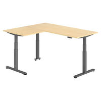 ECKSCHREIBTISCH elektrisch höhenverstellbar L-Form 160/180/74 cm in Ahornfarben/Graphitfarben - Ahornfarben/Graphitfarben, Holzwerkstoff (160/180/74cm) - bümö
