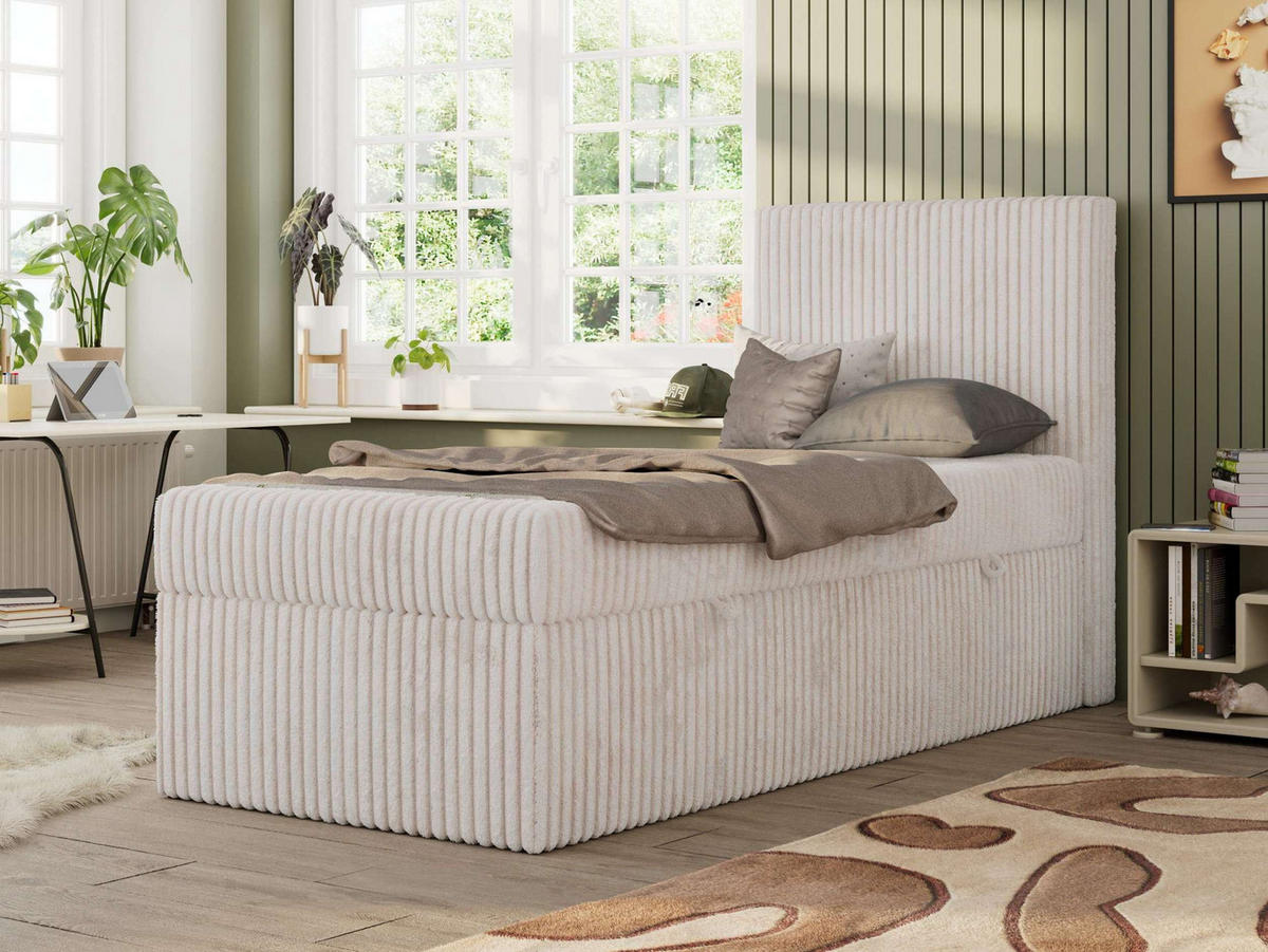 JUGENDBETT TILIO 90/200 - Beige - H4 - Rechts Seite - Beige, Textil (90/200cm) - MKS