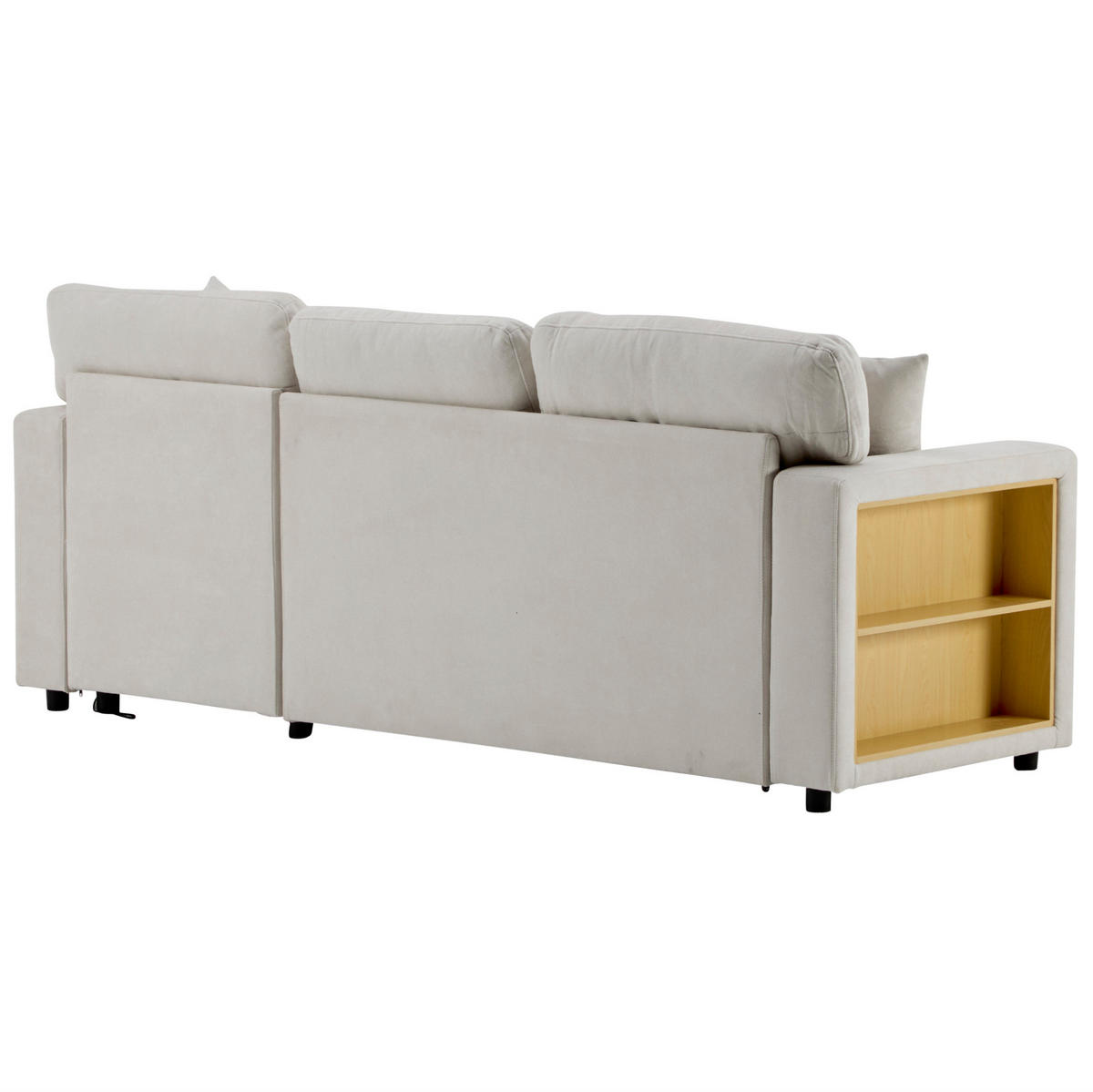 ROHOVÁ rozkládací pohovka z flanelu 214x131x87 cm béžová s USB portem, úložným prostorem a policí - béžová, textil (131/87/214cm) - Modfu
