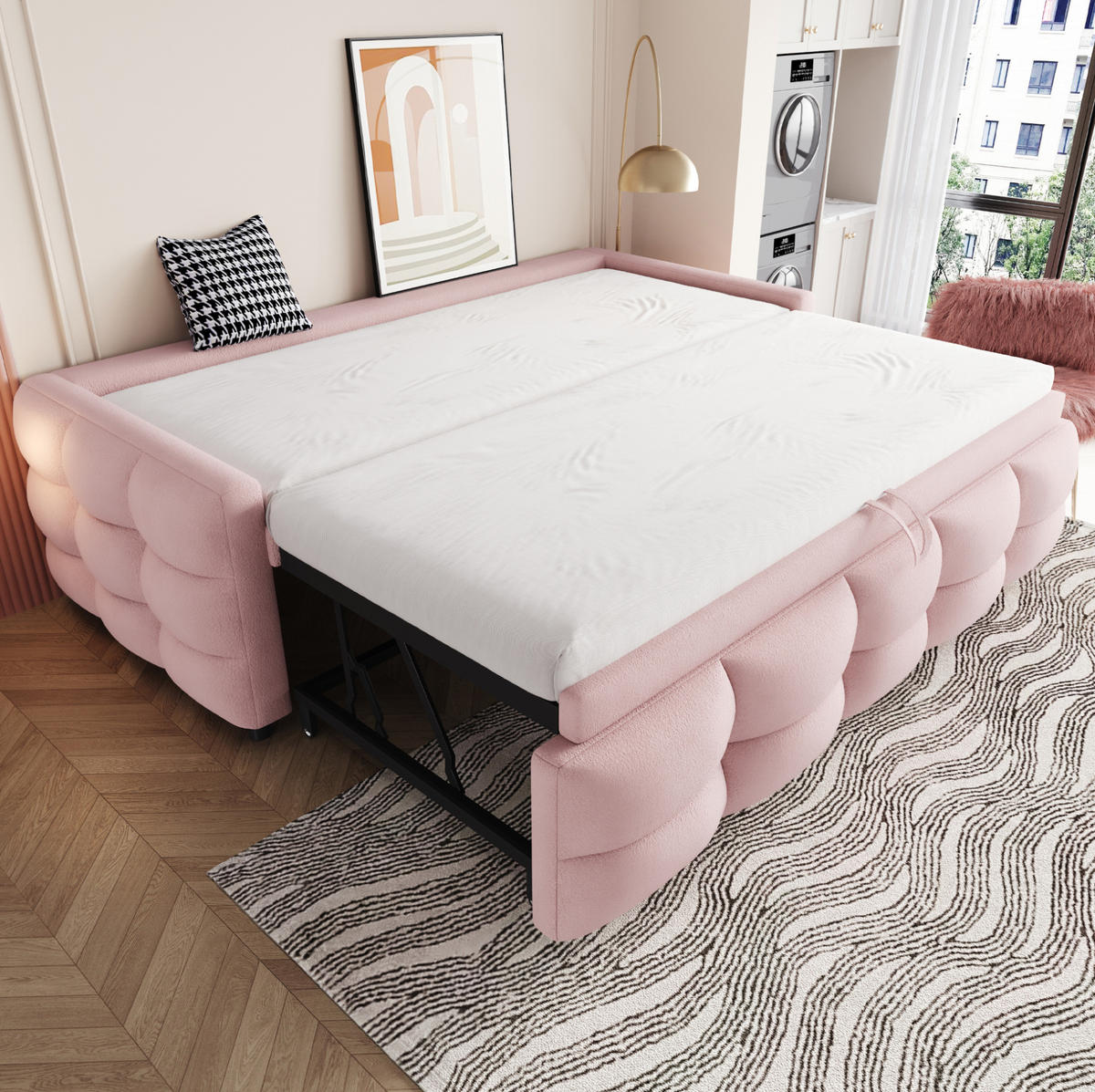 POLSTERBETT 90/180/190 cm Rosa aus Teddy mit Ausziehfunktion - Rosa, Textil (90/190cm) - OKMYHOME