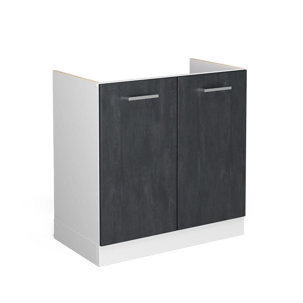 SPÜLENUNTERSCHRANK R-Line Schwarz Beton 80 cm ohne AP - Schwarz/Weiß, Holzwerkstoff (80/81.6/46cm) - Vicco