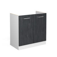 SPÜLENUNTERSCHRANK R-Line Schwarz Beton 80 cm ohne AP - Schwarz/Weiß, Holzwerkstoff (80/81.6/46cm) - Vicco