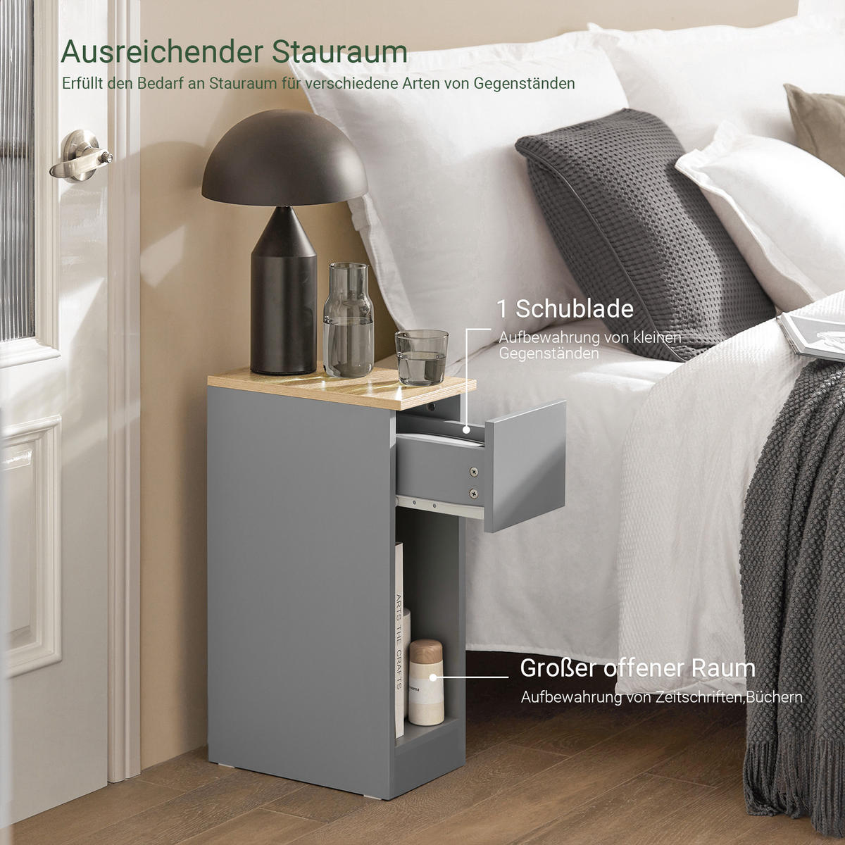 NACHTTISCH Hellgrau - Grau, Holzwerkstoff (20/60/35cm) - SoBuy