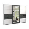 SCHWEBETÜRENSCHRANK 3-türig mit Spiegel, Schubladen, Vollausstattung in Weiß mit Absetzungen in Grafit, B270/H208/64 cm / 22502 - Schwarz/Weiß, Holzwerkstoff/Metall (270/208/64cm) - luma-home