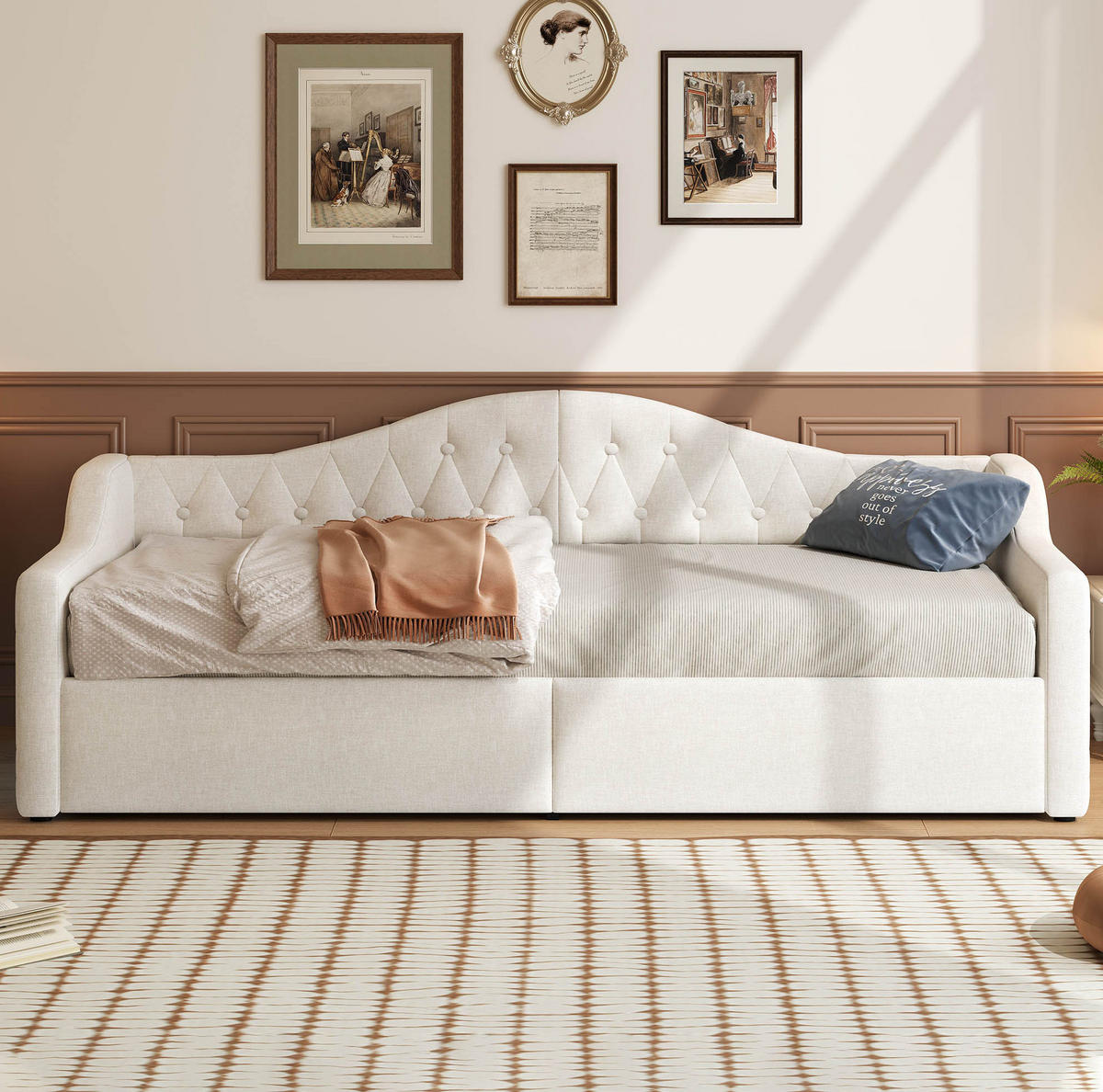 POLSTERBETT 90/200 cm mit LED-Beleuchtung und Stauraum in Beige - Beige, Holzwerkstoff (90/200cm) - BEAOK