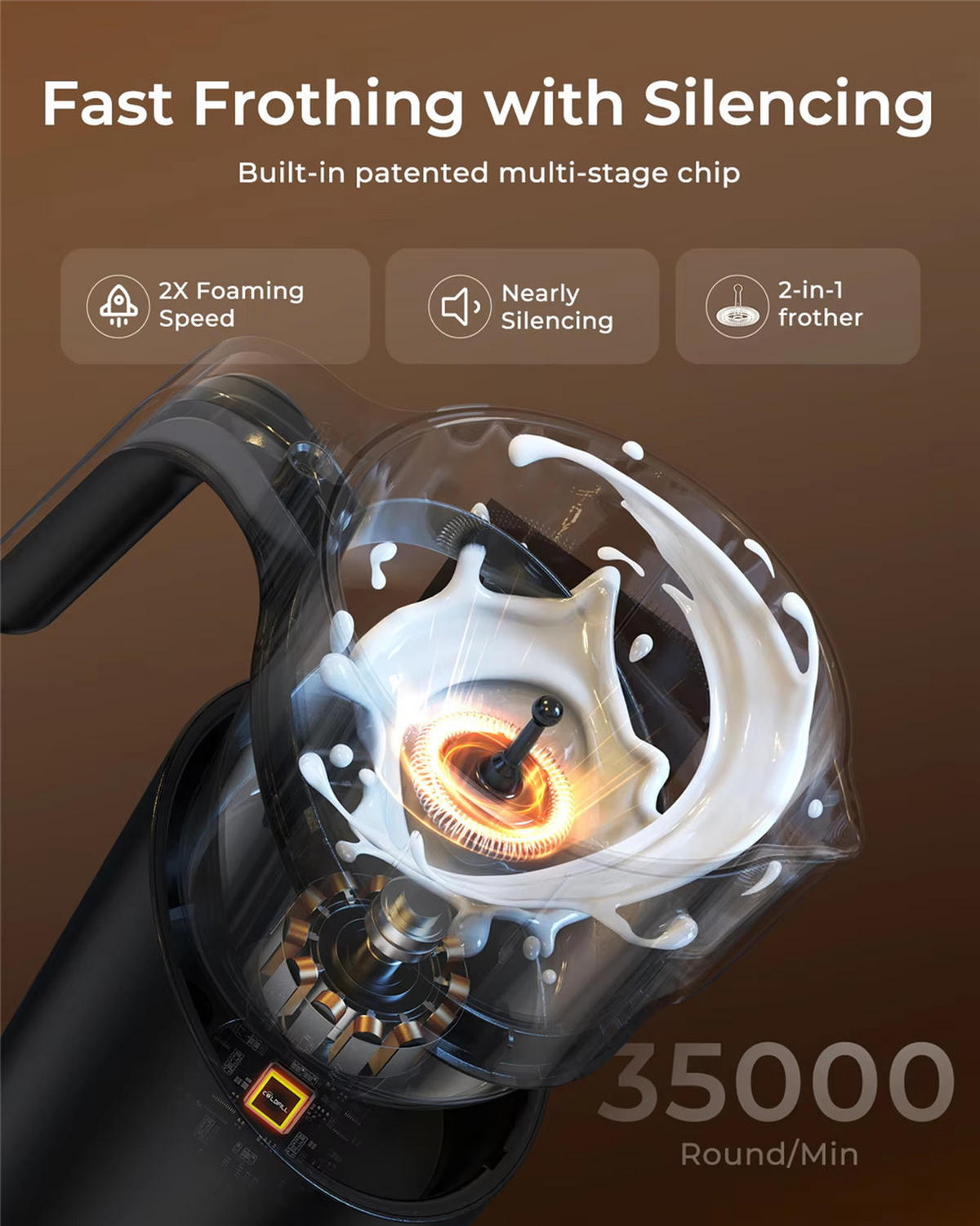MILCHSCHÄUMER Elektrisch 6IN1 Automatisch Heiß Kalt Latte Cappuccino - Schwarz, Metall - Bextcok
