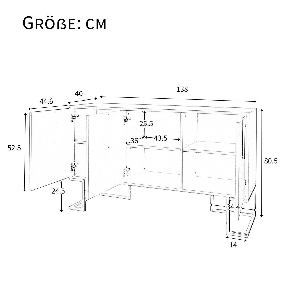 SIDEBOARD mit 3 Türen in Schwarz – modernes Design mit verstellbaren Einlegeböden - Schwarz, Holzwerkstoff (138/80.5/40cm) - BEAOK