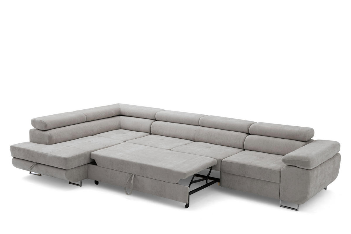 ECKSOFA WILD MAXI L Links mit Schlaffunktion 125x195 Chenille Grau - Chromfarben/Grau, Holz/Textil (350/203cm) - Muffo