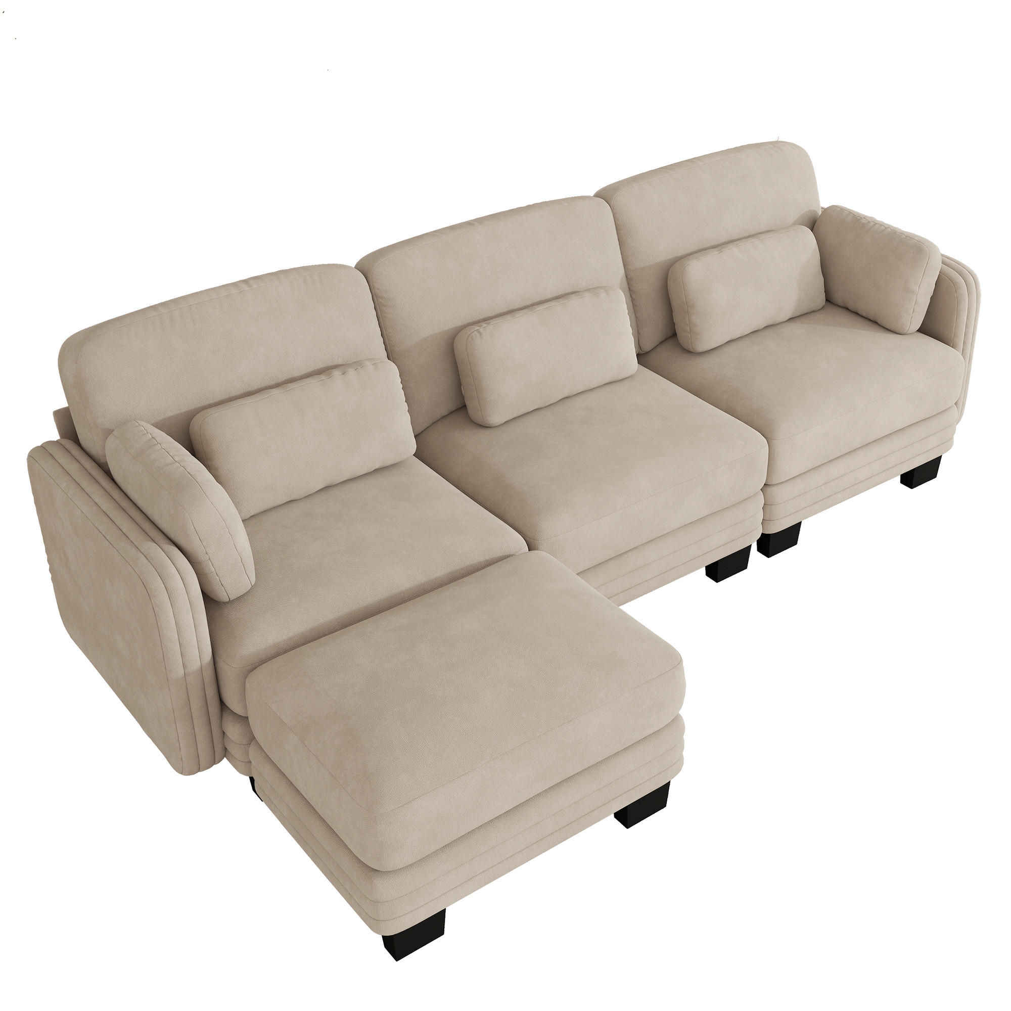 ECKSOFA L-Form 3-Sitzer mit Ottomane, DE-42686, Hellbraun - Hellbraun, Holz (253/143cm) - ComfortXL