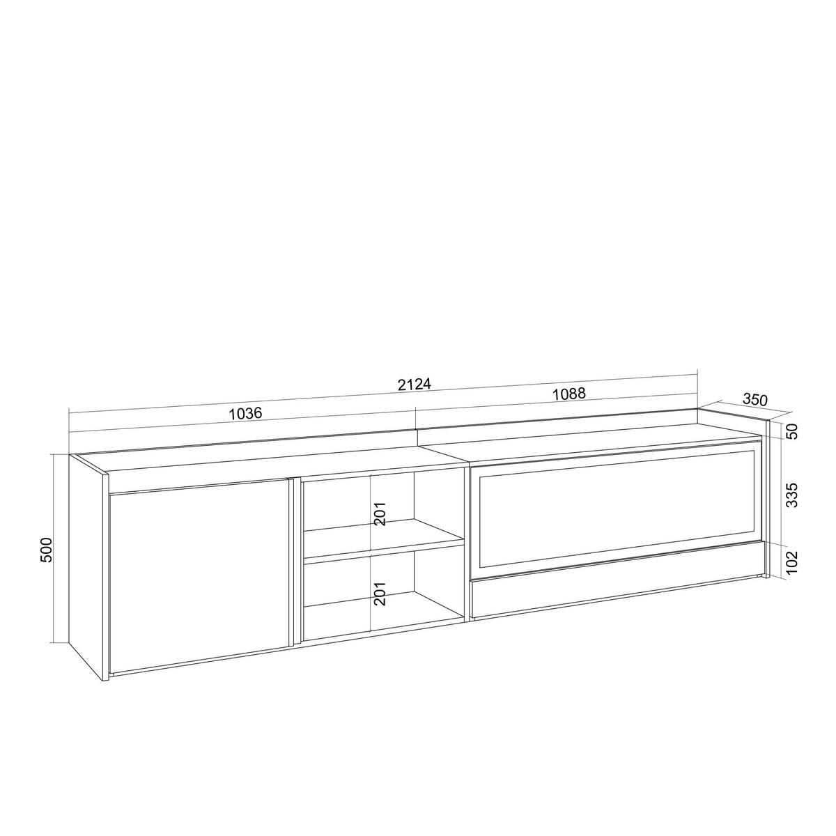 LOWBOARD, Schwarz und Eiche, 212/35/50cm, Kamin mit Feuereffekt XXL - Schwarz, Holzwerkstoff (212/50/35cm) - Skraut Home