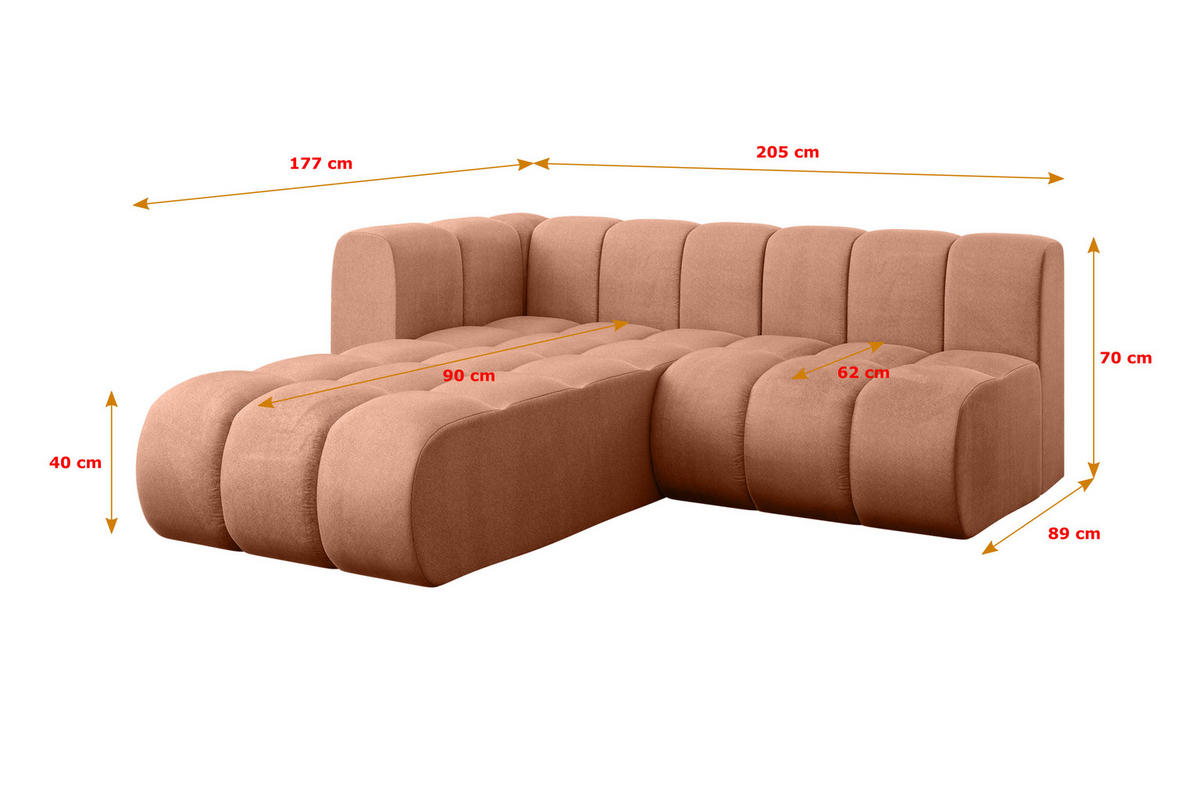 ECKSOFA modulares Sofa Darnel-L1 - 205x177x70 cm Apricot - Koralle, Holzwerkstoff/Textil (205/177cm) - ALTDECOR