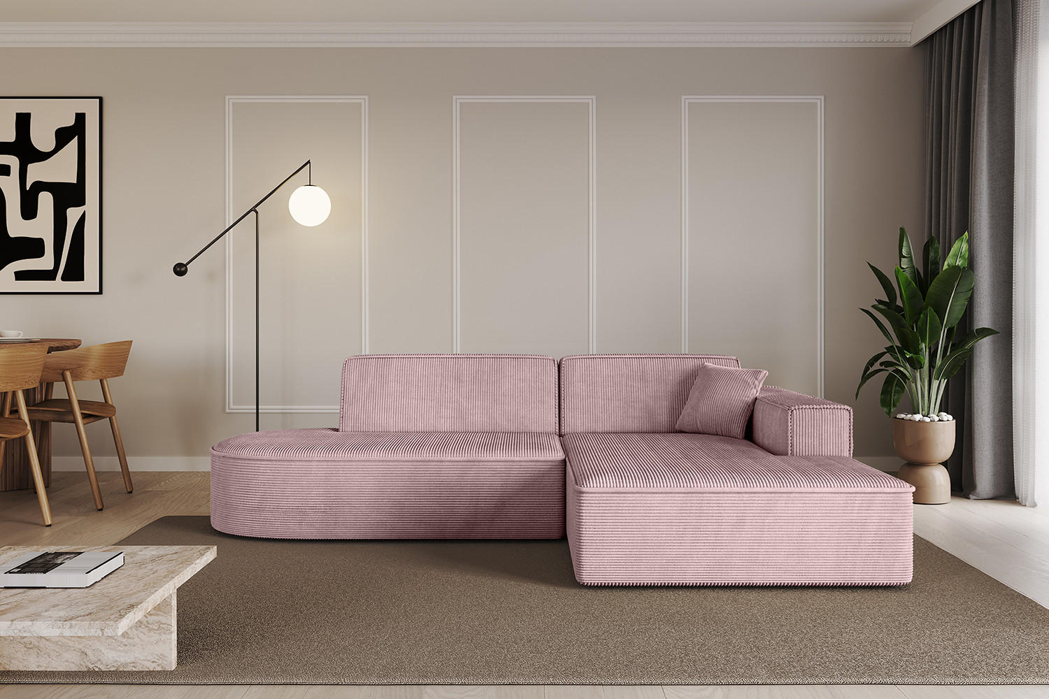 ECKSOFA Ottomane Rechts IREA-L1-v4 - 234x171x79 cm Rosa - Rosa, Holzwerkstoff/Textil (171/234cm) - ALTDECOR