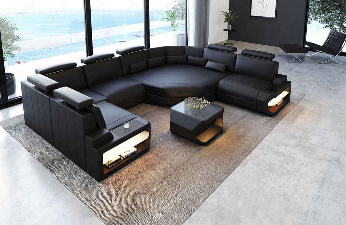 WOHNLANDSCHAFT Asti U Mini - Schwarz, Leder (352/93/280cm) - Sofa Dreams