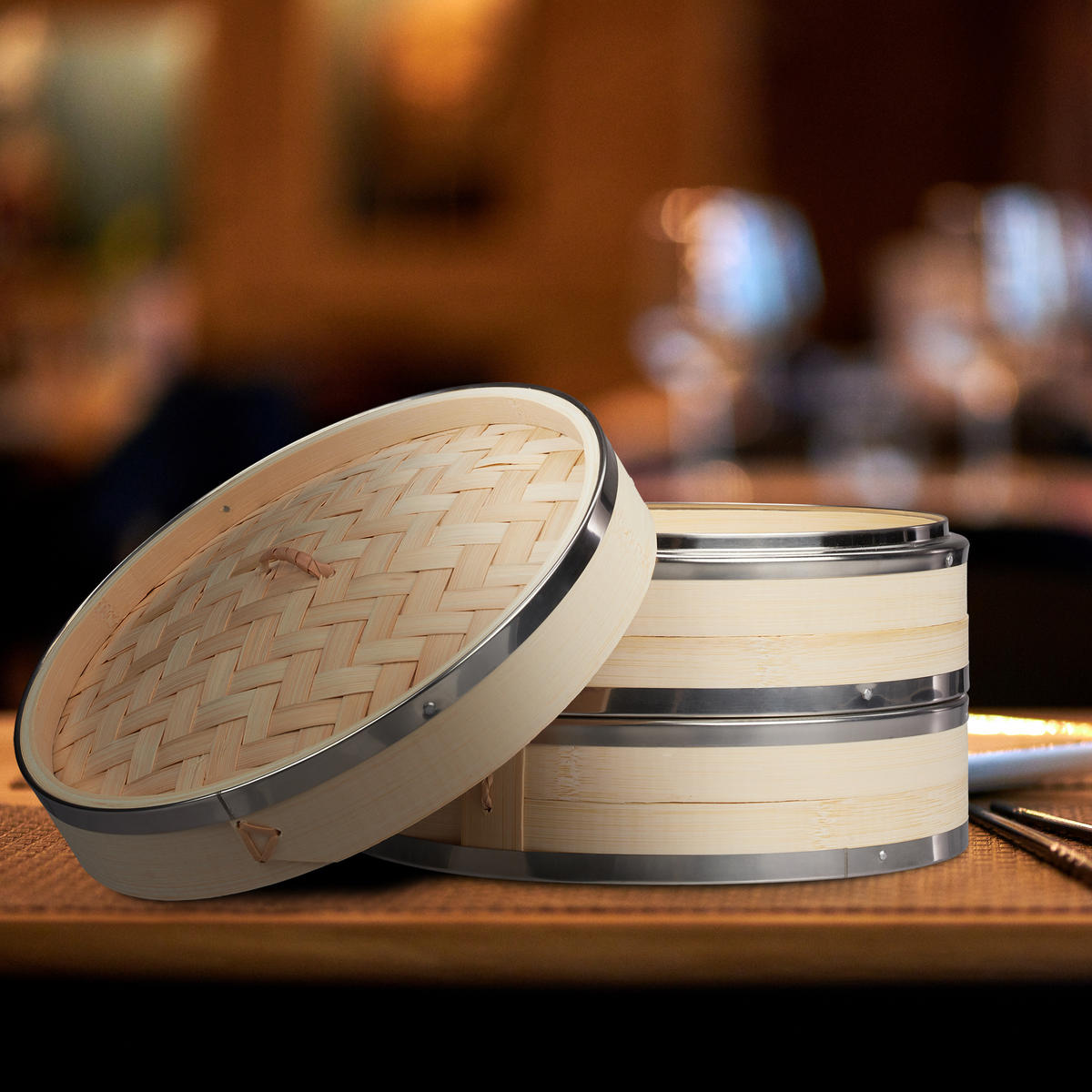 BAMBUS-DAMPFGARER - Hellbraun, Holz/Metall (25.5/25.5/15.5cm) - Relaxdays