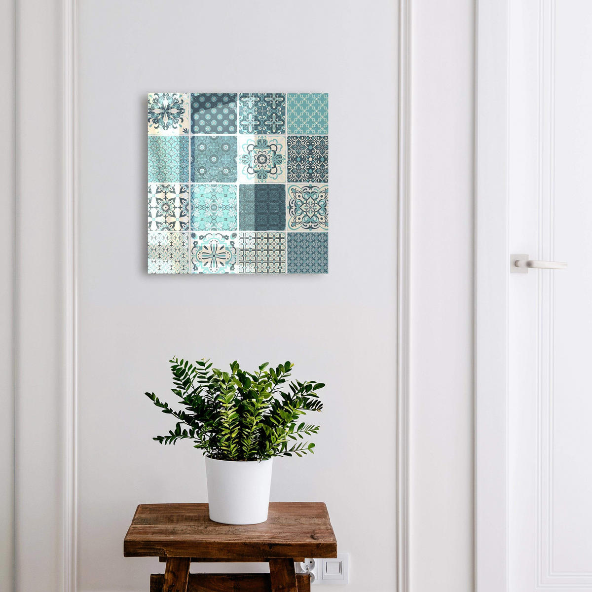 SCHLÜSSELBOX Schwarz 30x30 cm- Türöffnung nach rechts - Retro-Mosaik - Türkis, Metall (30/30/5cm) - TULUP
