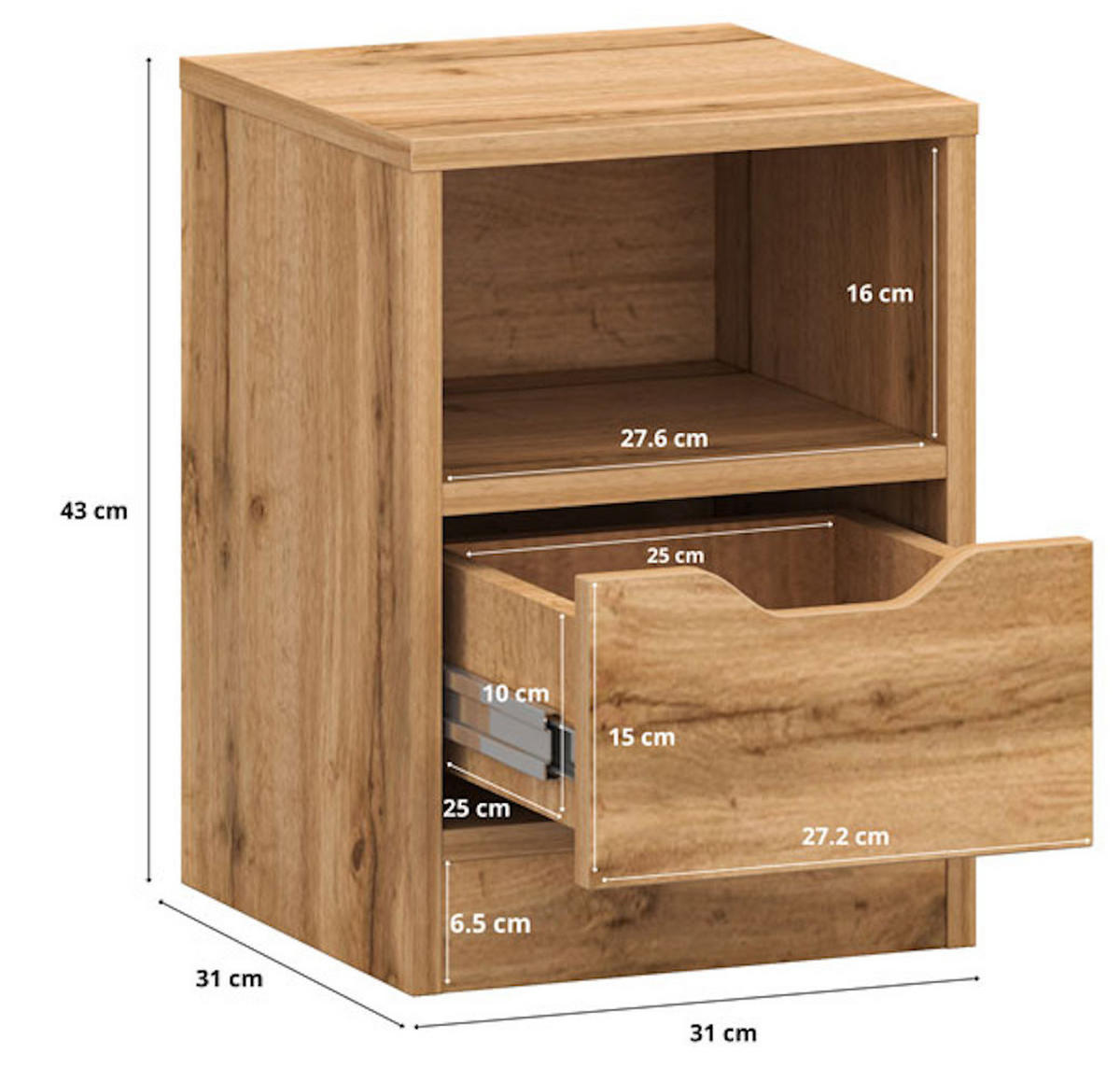 NACHTTISCH T02 Wotan Eiche 31 / 31 / 43cm - Braun, Holz/Holzwerkstoff (31/43/31cm) - Feldmann-Wohnen