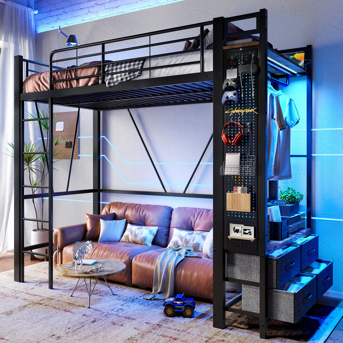 HOCHBETT 90/200 cm Schwarz mit Trockenstab und Einlegeböden aus Eisenrahmen - Schwarz, Metall (90/200cm) - OKWISH